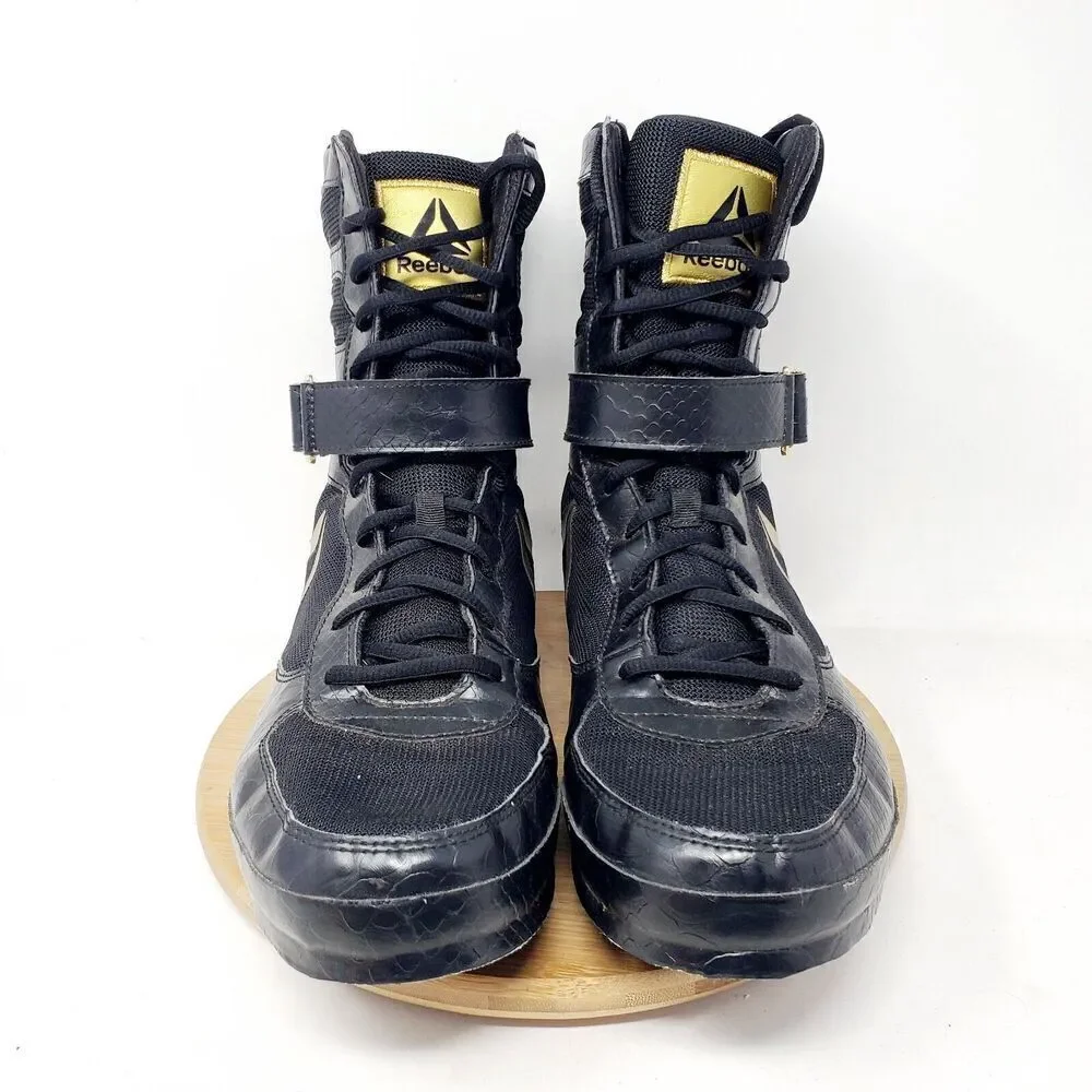 Reebok Boxing Boots Mens 11.5 Buck Black Gold Lace Up‎ Training Athletic Shoes